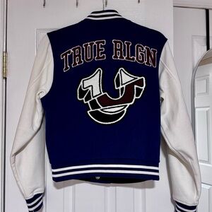 True Religion Navy and White Varsity Jacket